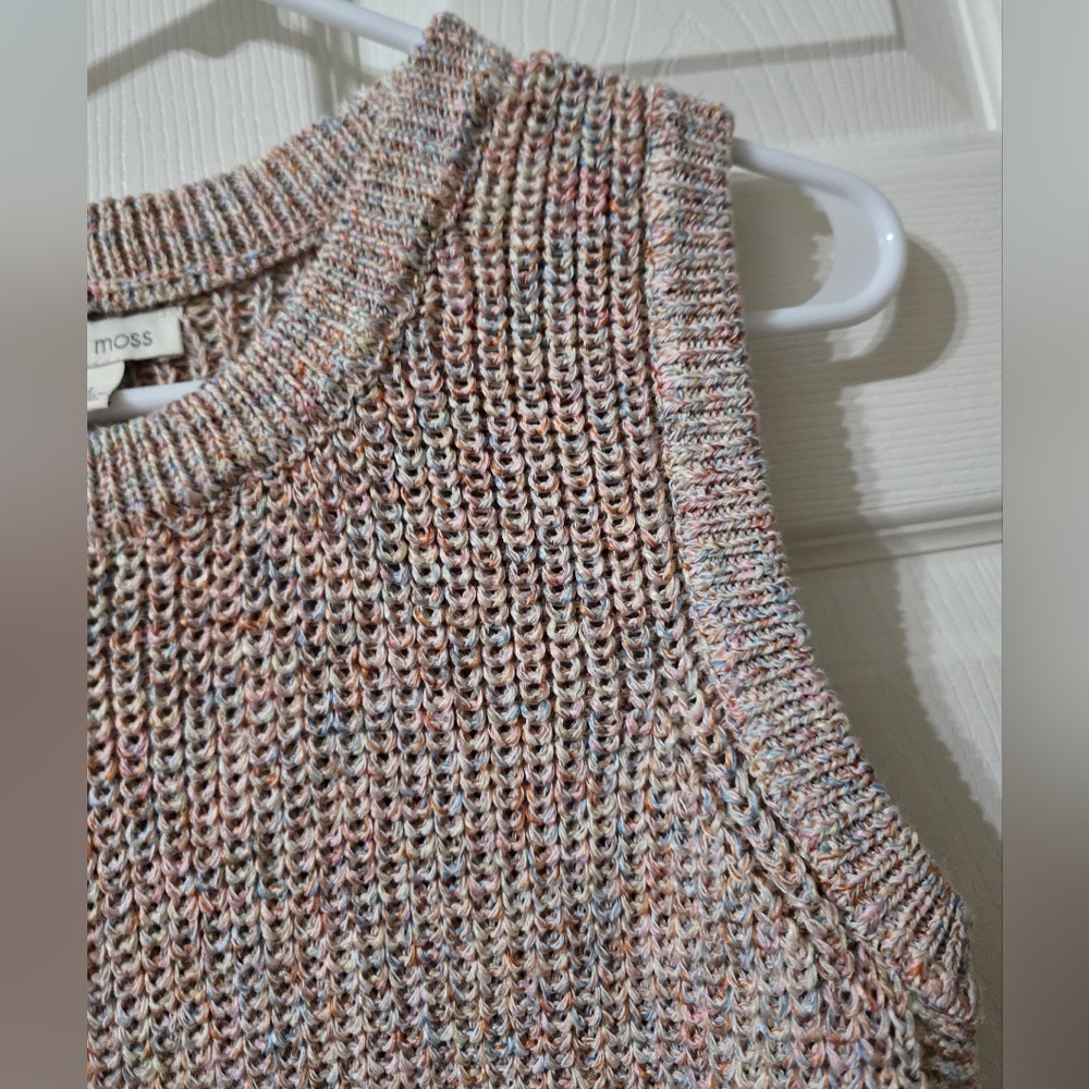 NWOT Ella Moss Cable Knit Sweater Tank Top/Vest, Tunic Length, Beige/Multicolor. - Picture 5 of 11